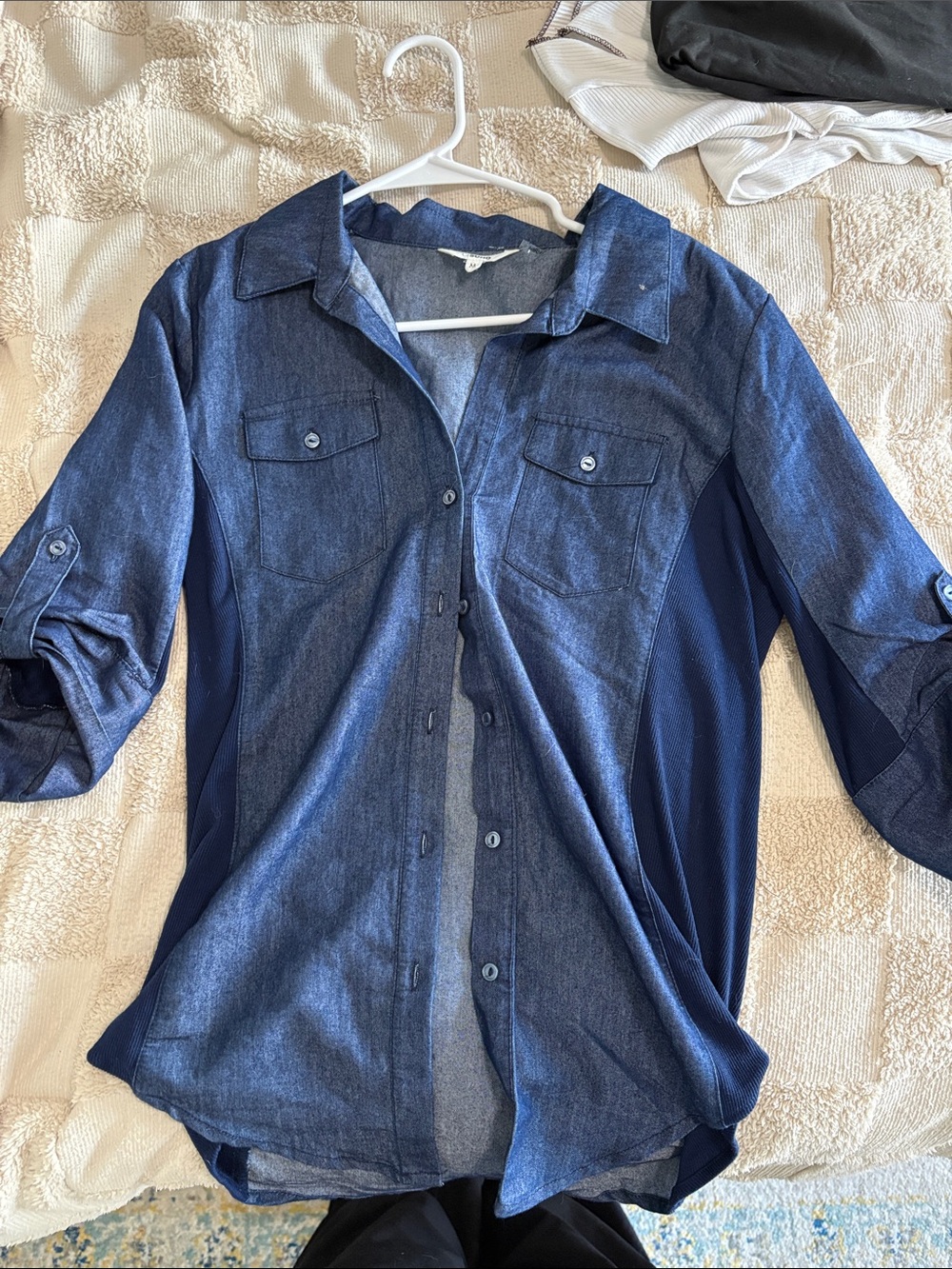 Quarter sleeve jean print button up